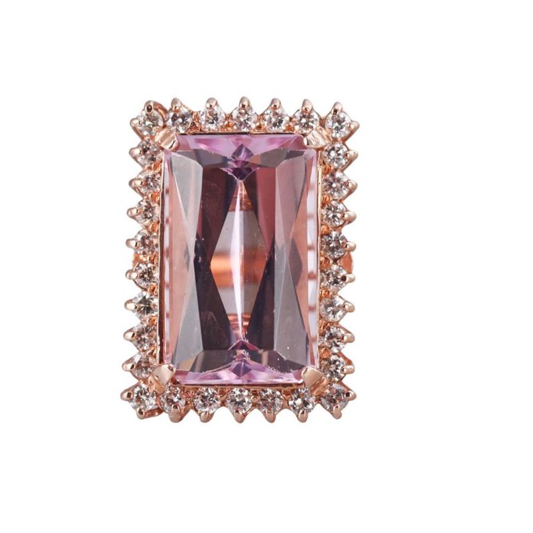 14k Rose Gold Kunzite and Diamond Ring
