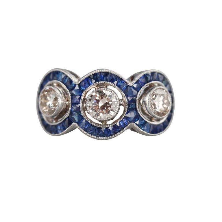 Platinum Diamond and Sapphire Ring