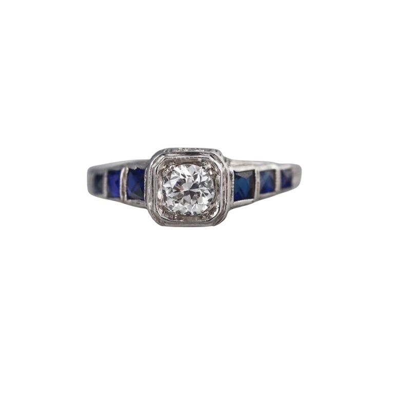 Diamond and Synthetic Sapphire Engagement Ring