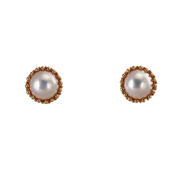 18k Yellow Gold Pearl Earrings