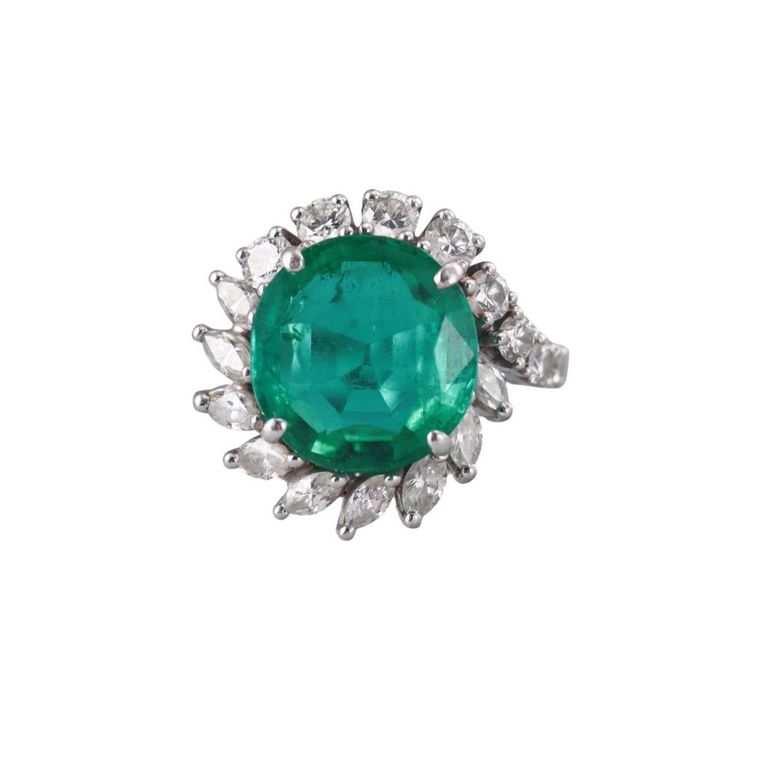 Platinum Emerald and Diamond Ring