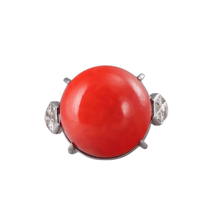 Platinum Coral and Diamond Cocktail Ring