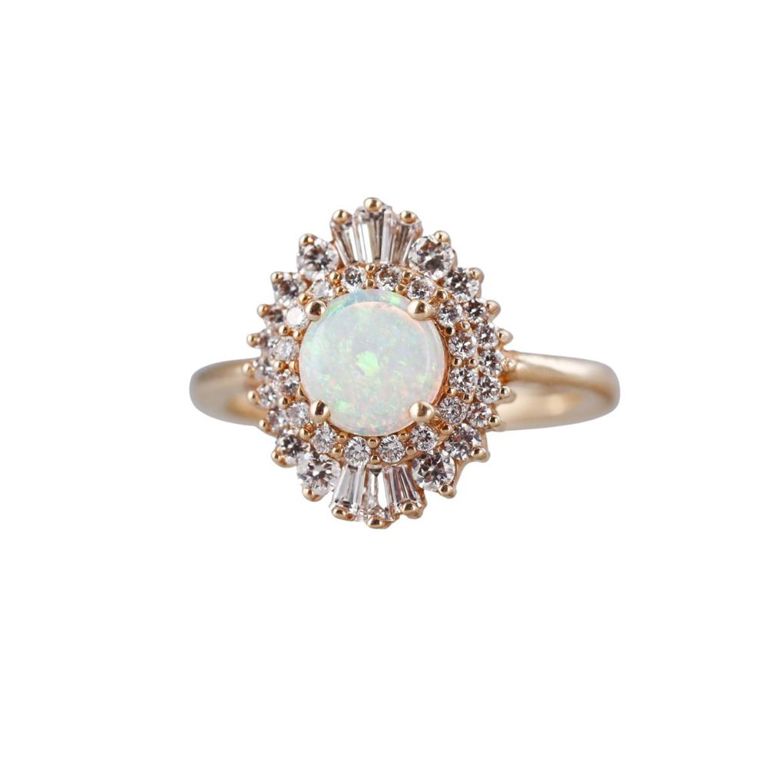 14k Gold Opal and Diamond Ring