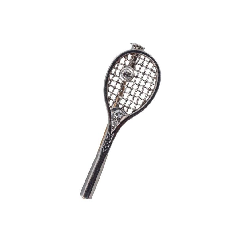Diamond Tennis Racquet Brooch
