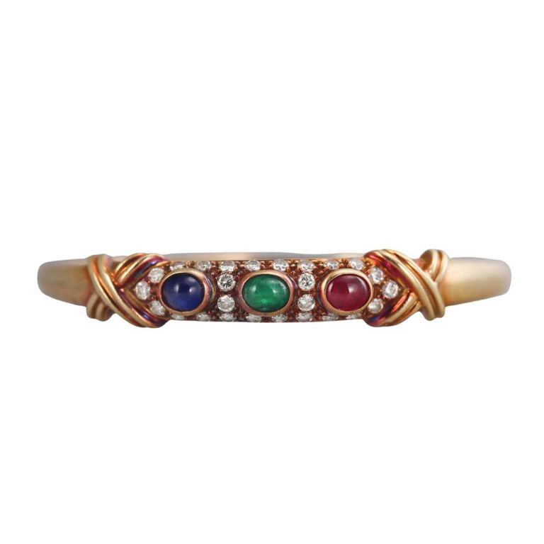 18k Gold Diamond and Ruby Bangle Bracelet