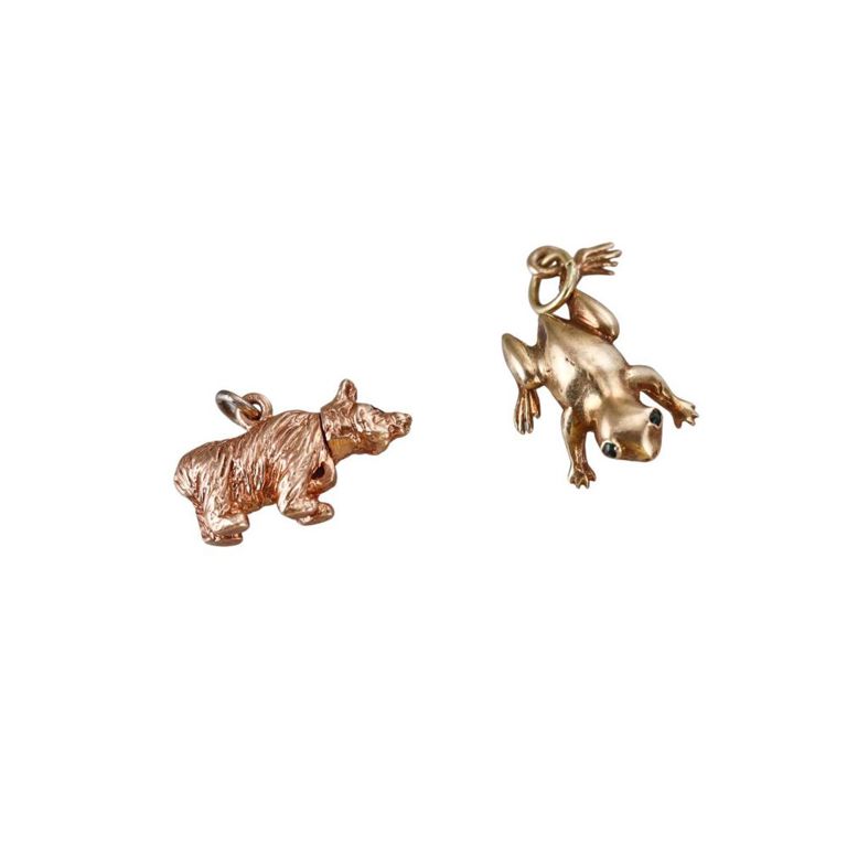 Set of 2 Vintage 14k Gold Frog and Bear Pendants