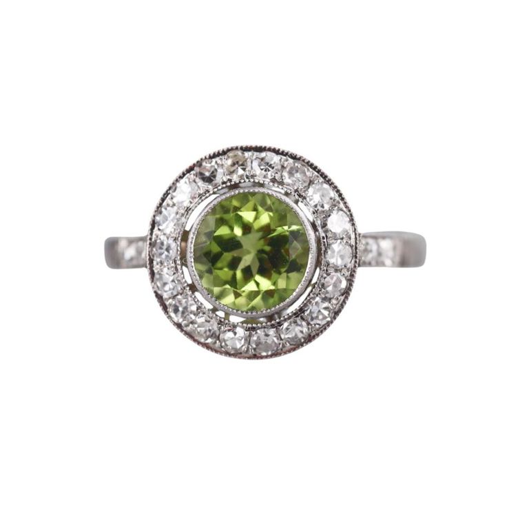 Platinum Peridot Diamond Ring