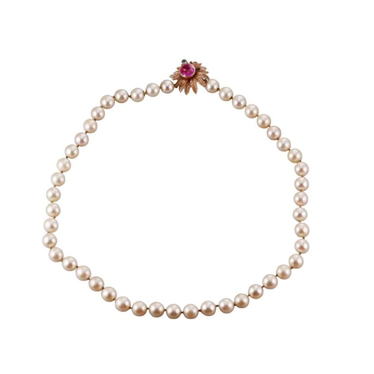 Diamond, Pink Sapphire and Pearl Necklace