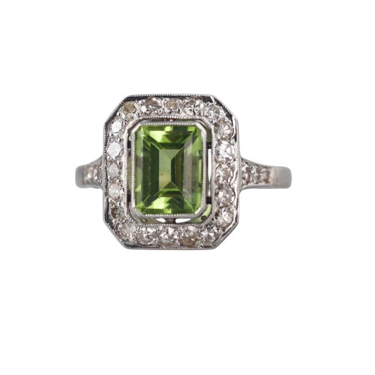 Platinum Peridot and Diamond Ring