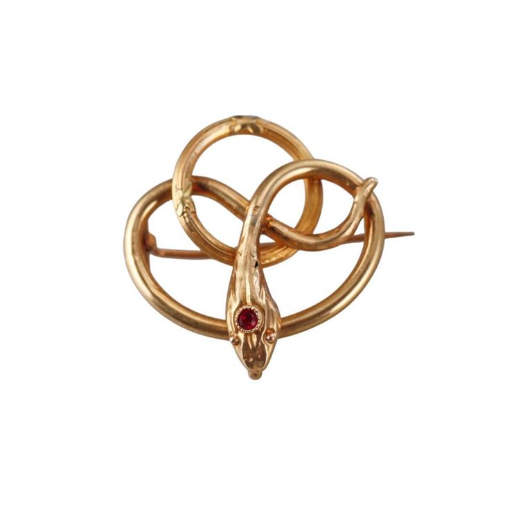 Antique Victorian 18k Gold Ruby Snake Brooch