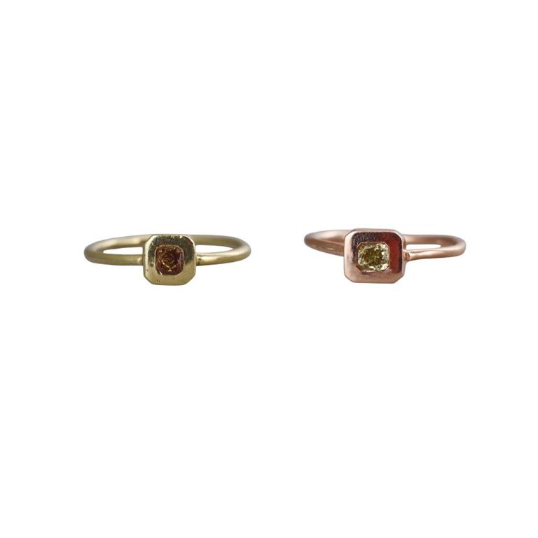 Set of 2 14k Gold Fancy Diamond Rings