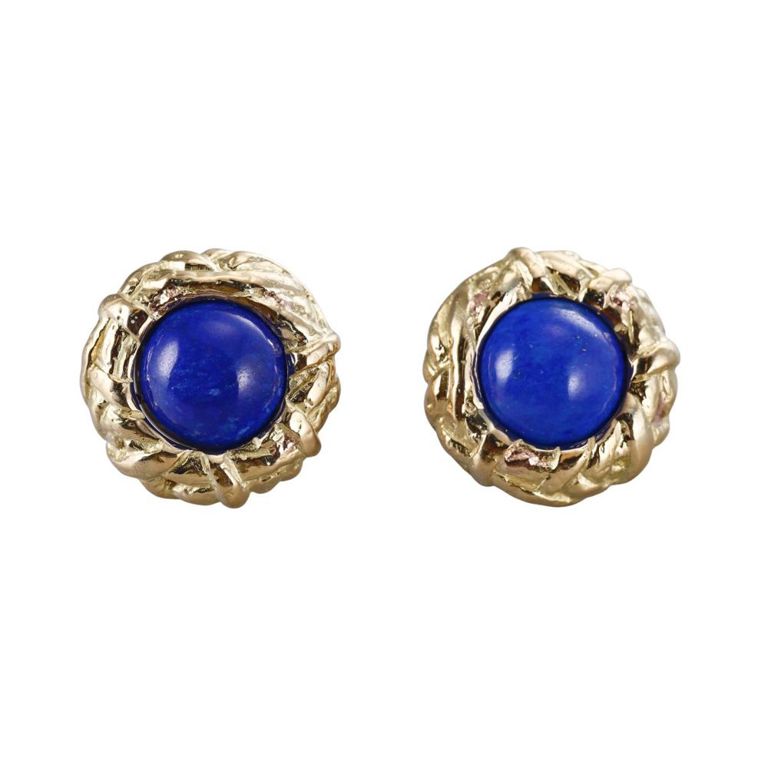 18k Gold Lapis Lazuli Button Earrings