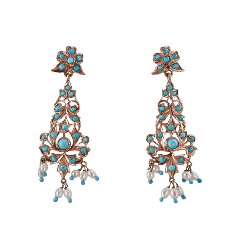 Pearl and Turquoise Chandelier Earrings