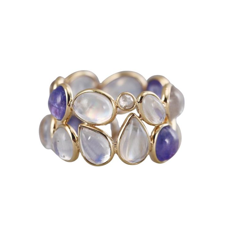 Moonstone, Tanzanite and Diamond Band Ring