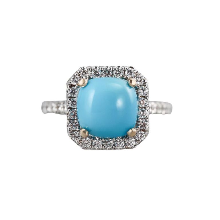 18k Gold Turquoise and Diamond Ring