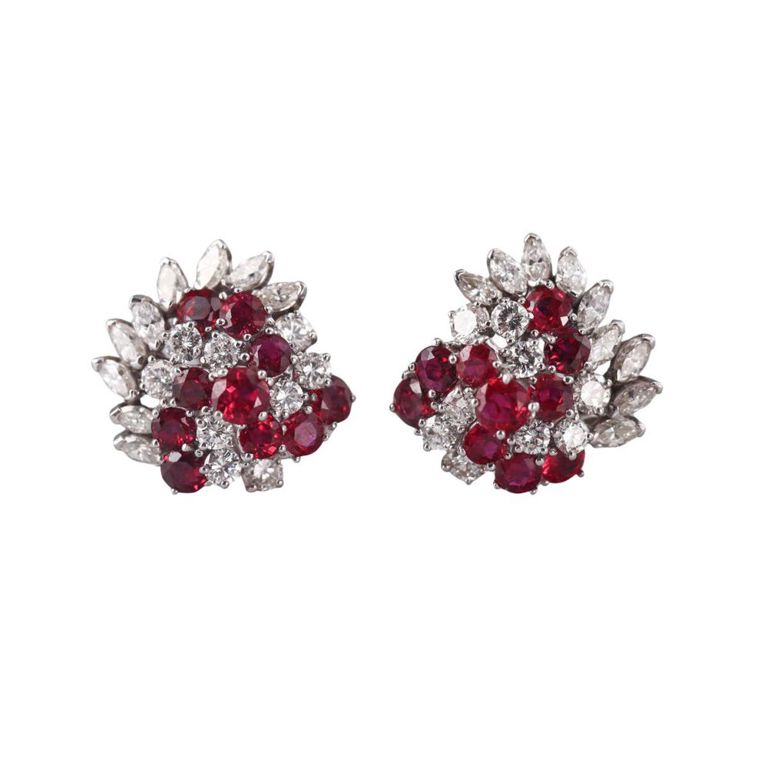 18k Gold Diamond and Ruby Earrings