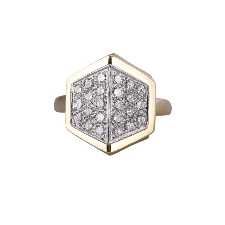 18k Gold Diamond Geometric Ring