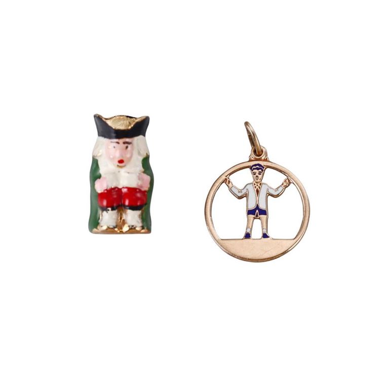 Set of 2 Gold Enamel Pendants