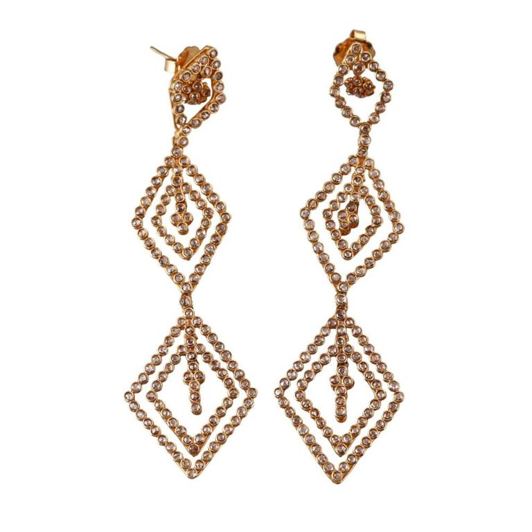 18k Gold Rose Diamond Drop Earrings