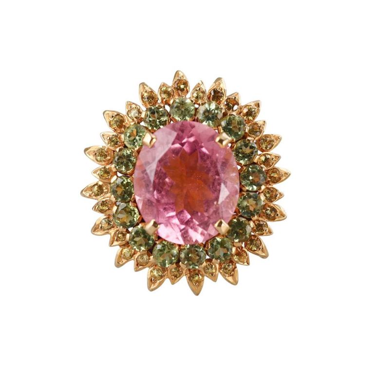 Pink Tourmaline, Citrine, and Peridot Cocktail Ring