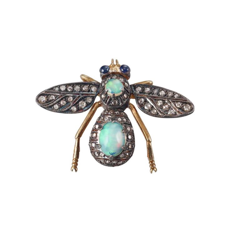 14k Gold and Silver Gem Set Bee Brooch/Pendant