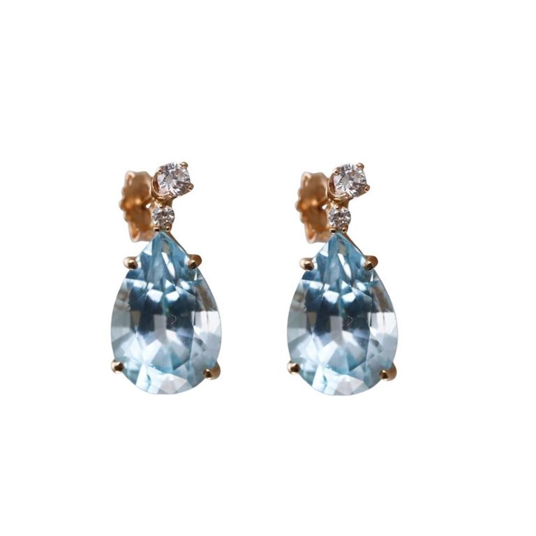 Pair of 14k Gold Diamond and Topaz Earrings