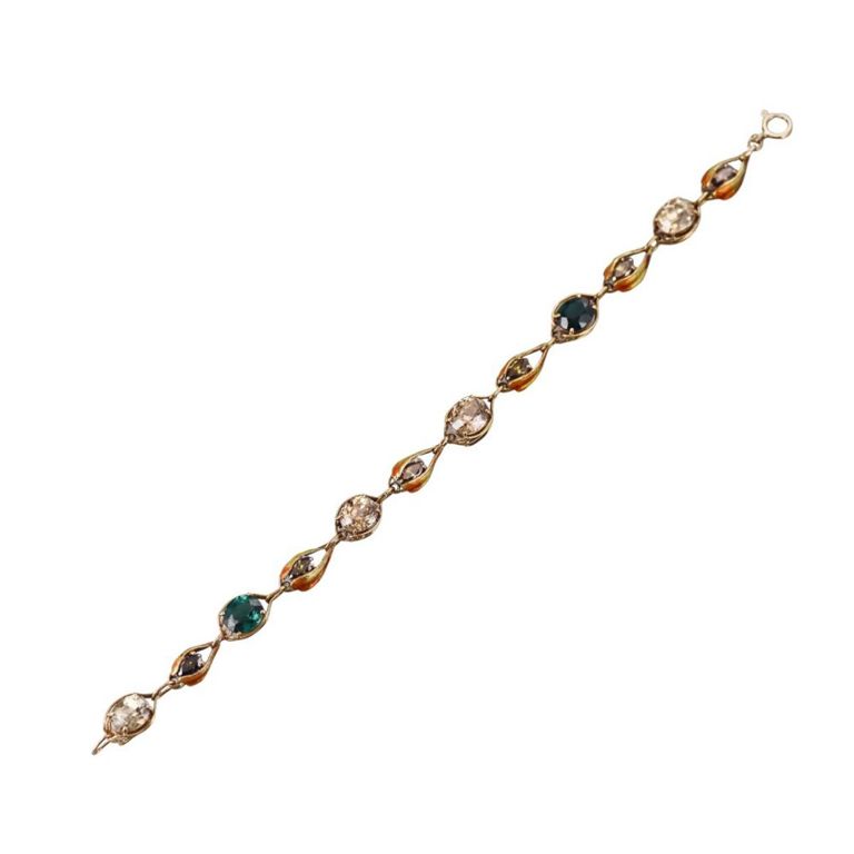 Antique 14k Gold Gem Set Enamel Bracelet
