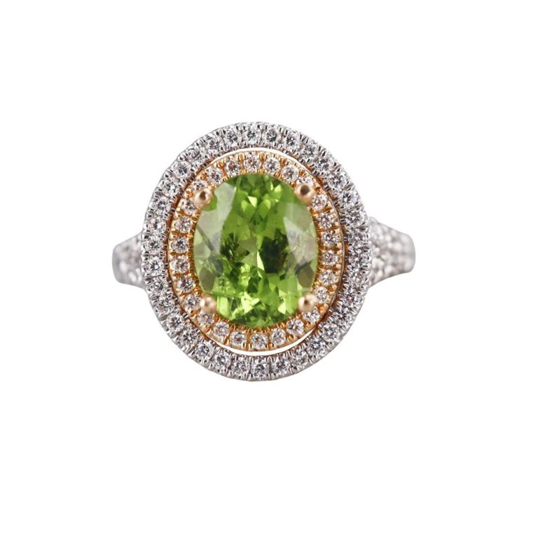 18k Gold Diamond and Peridot Cocktail Ring