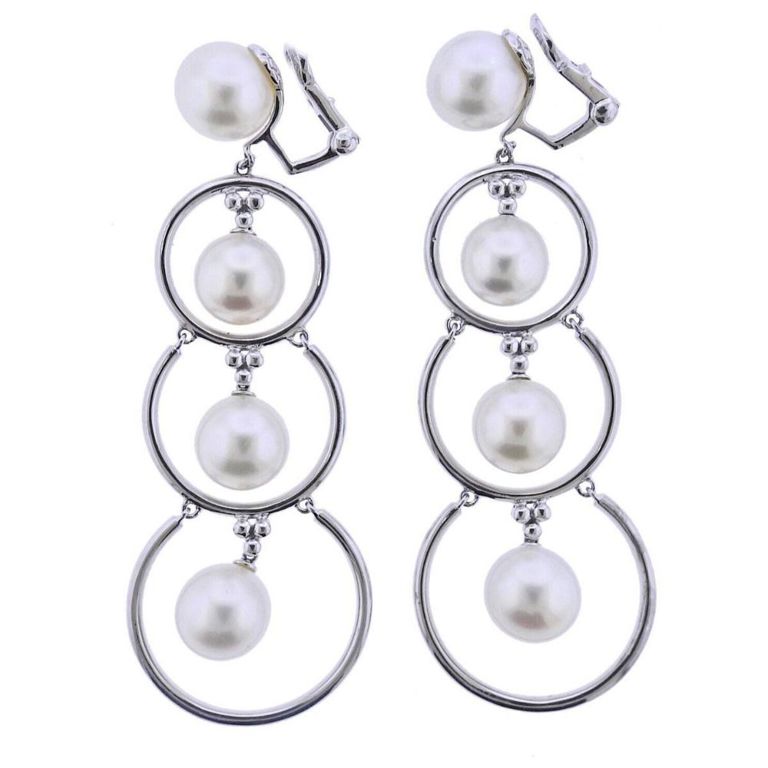 18k Gold Pearl and Diamond Drop Earrings