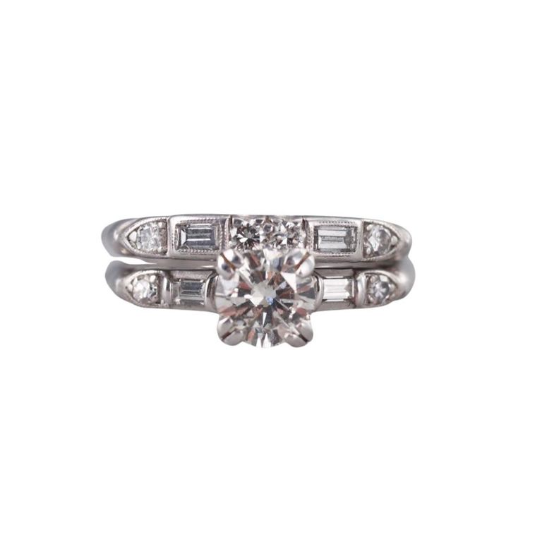 Mid Century Platinum Diamond Ring Set