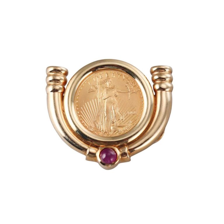 14k Gold Ruby US $5 Coin Slide Pendant