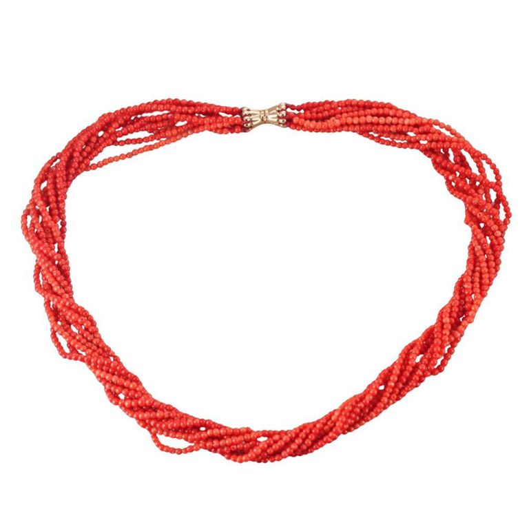 Coral Bead Multi-Strand Torsade Necklace