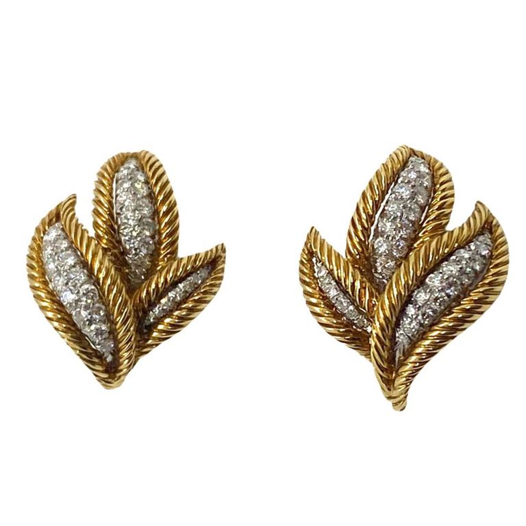 18k Gold and Platinum Diamond Earrings