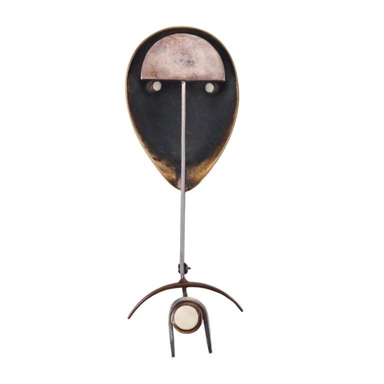 Modernist Silver Brass Bone Brooch