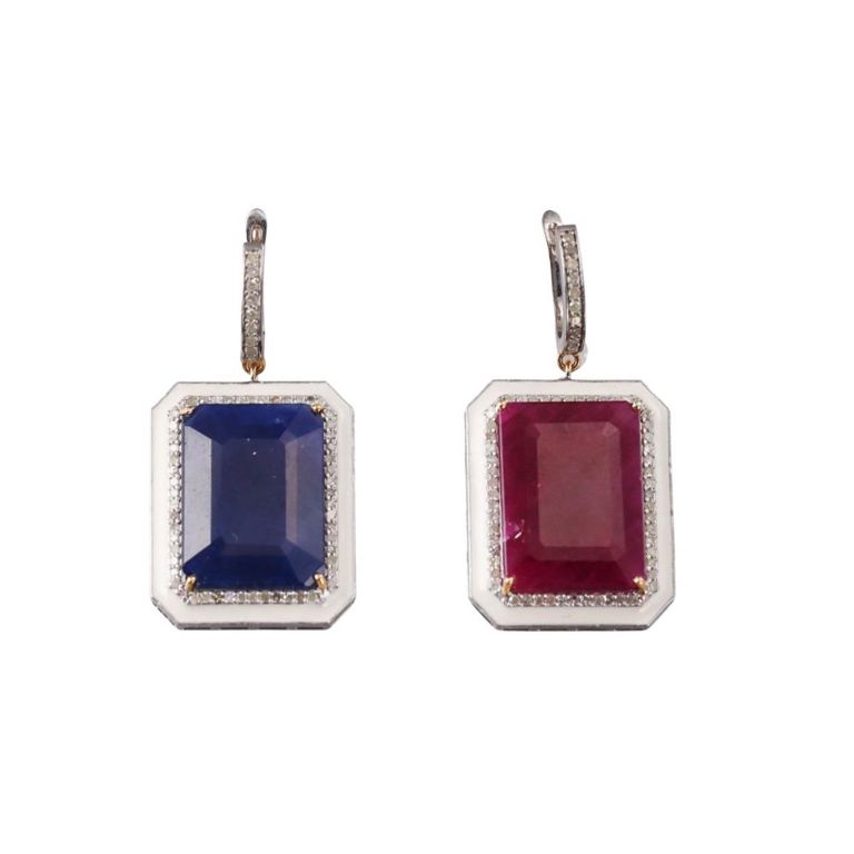 14k Gold Sapphire and Ruby Drop Earrings