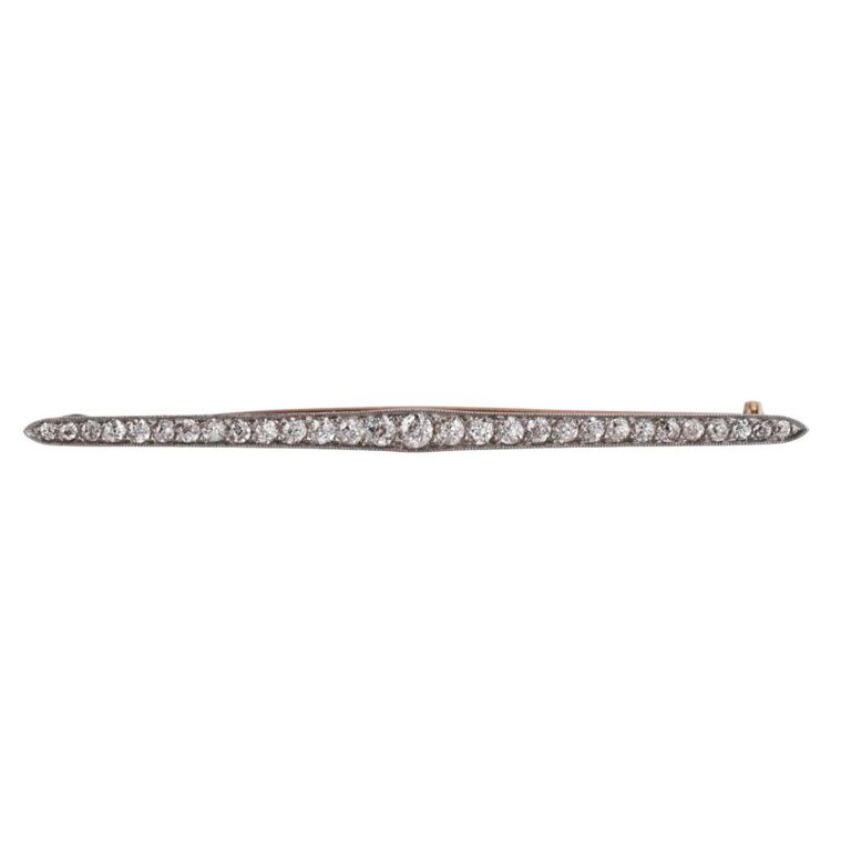 14k Gold and Platinum Diamond Bar Brooch