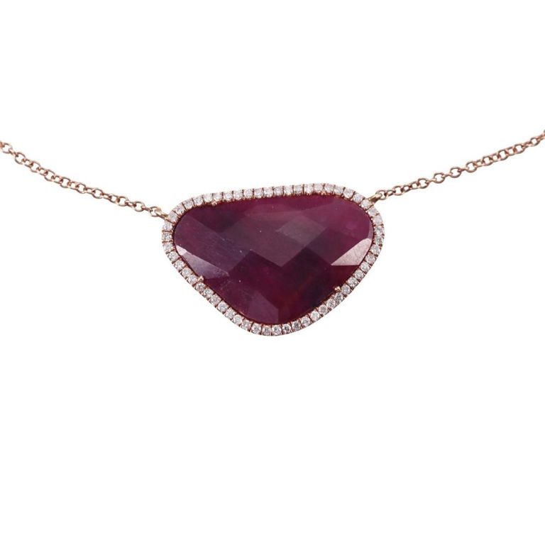 14k Rose Gold Ruby Diamond Necklace