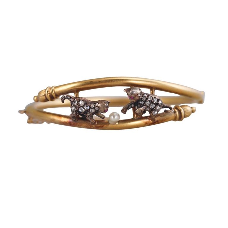 14k Gold Silver Pearl Diamond Bangle Bracelet