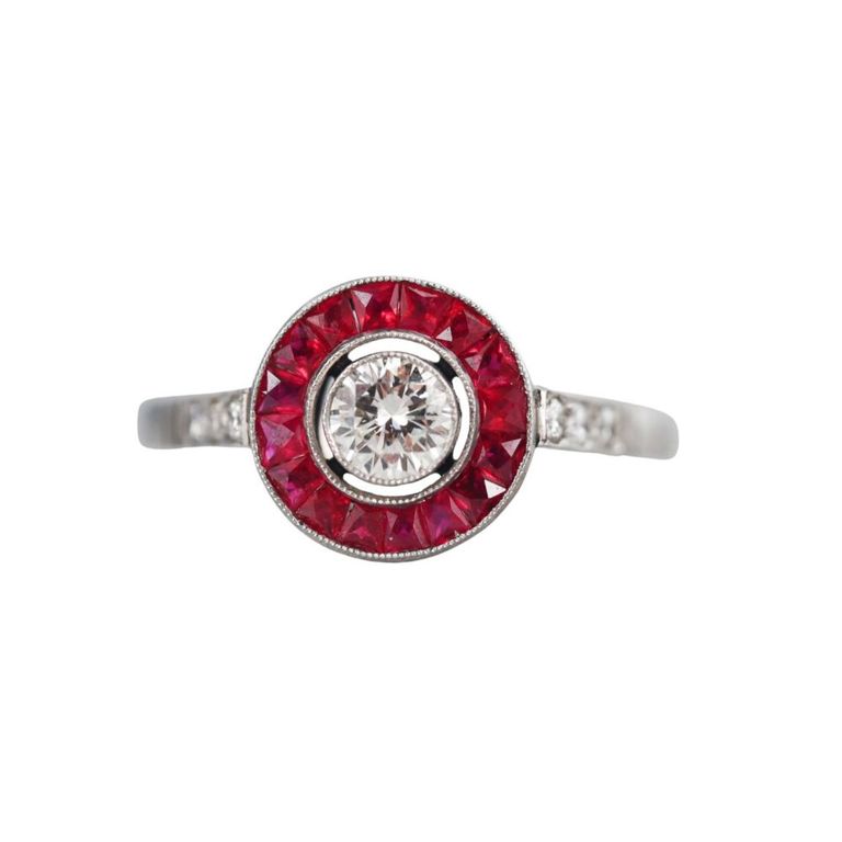 Platinum Diamond and Ruby Engagement Ring