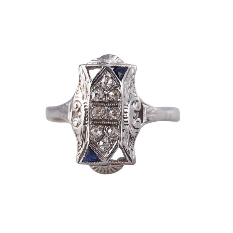 Art Deco 14k Gold Diamond and Sapphire Ring