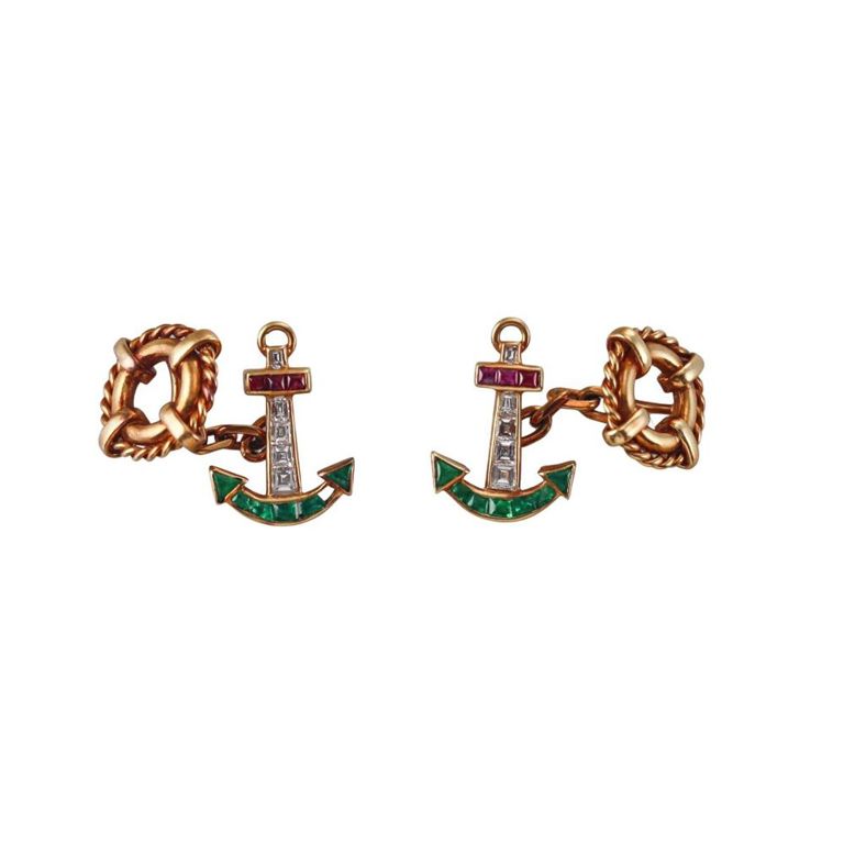 Diamond, Ruby and Emerald Nautical Cufflinks