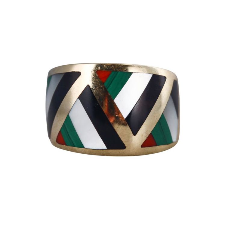 14k Gold Inlay Gemstone Ring