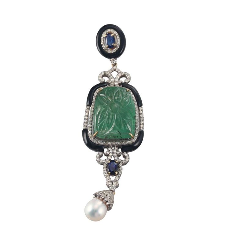 14k Gold and Silver Gem Set Pendant