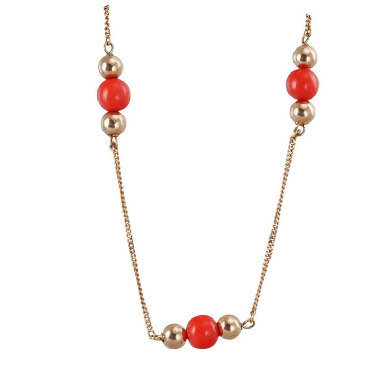 18k Gold Coral Station Necklace