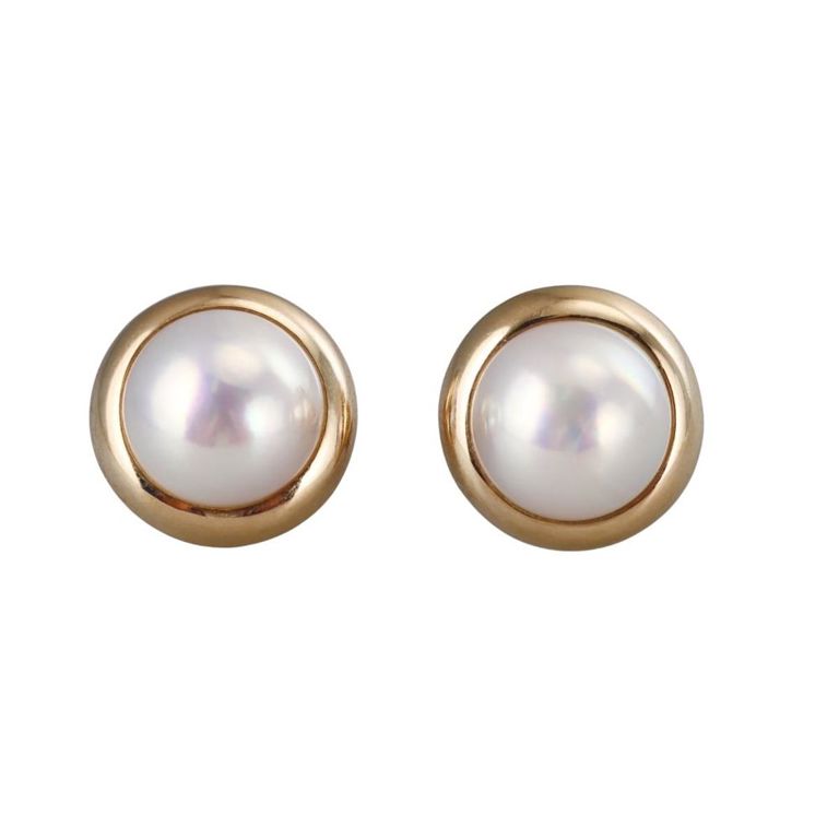Vintage 14k Gold Mabe Pearl Earrings