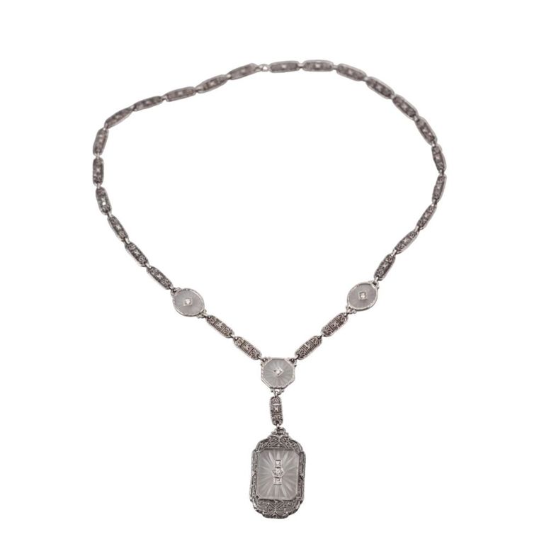 14k Gold Diamond and Crystal Pendant Necklace