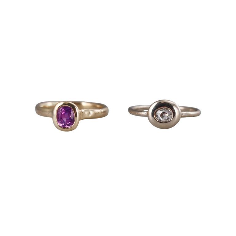 Set of 2 14k Gold Diamond and Sapphire Rings