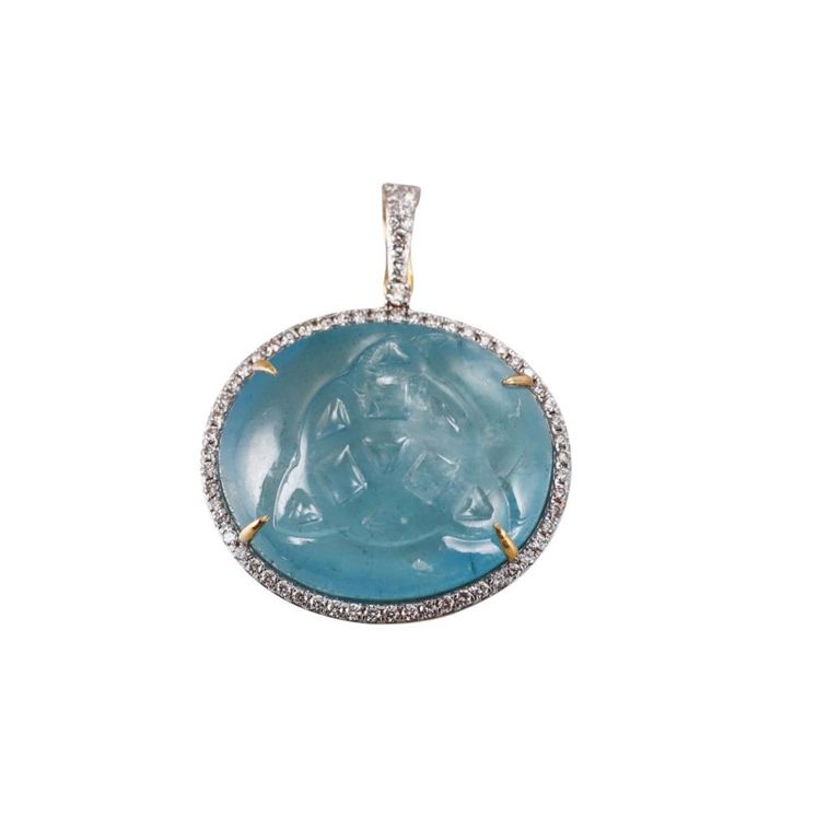 18k Gold Aquamarine Diamond Pendant