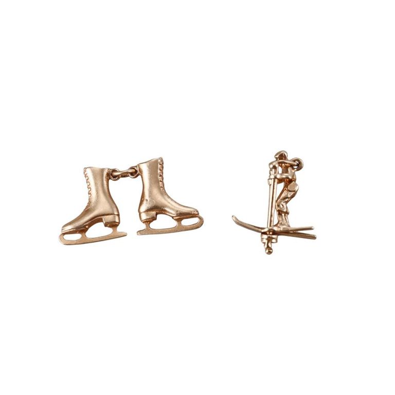 Set of 2 14k Gold Skates and Skier Pendants