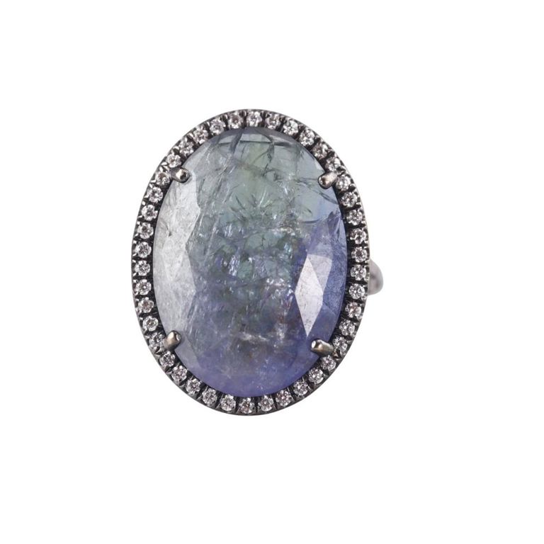 18k Blackened Gold Diamond and Labradorite Ring